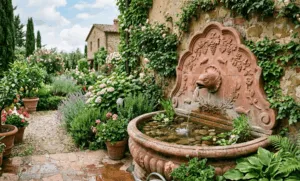 fontana da giardino in cotto
